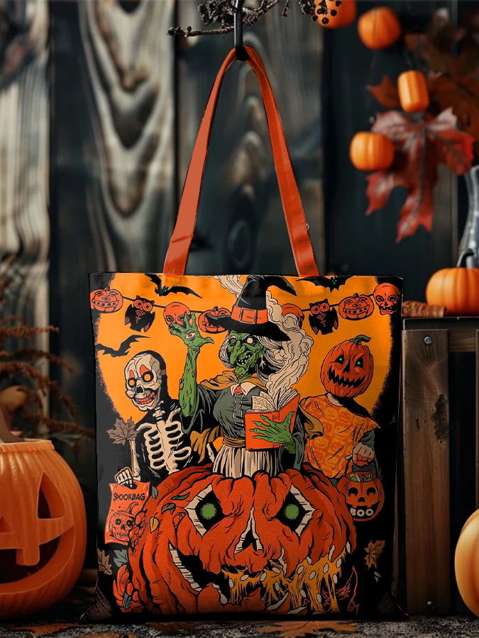Halloween witch print canvas bag