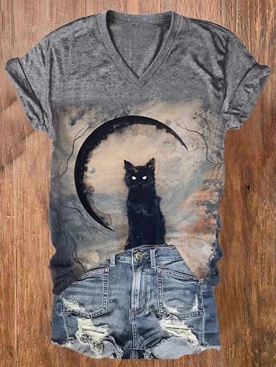 Halloween vintage cat print T-shirt
