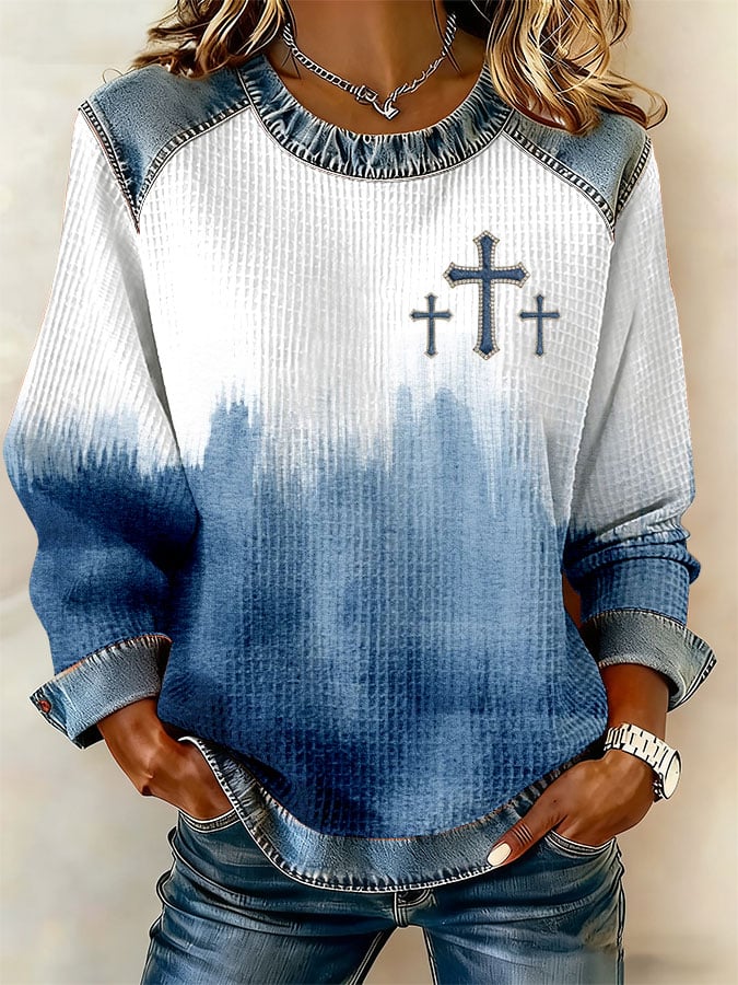 Women's Retro Faith Print Sweatshirt