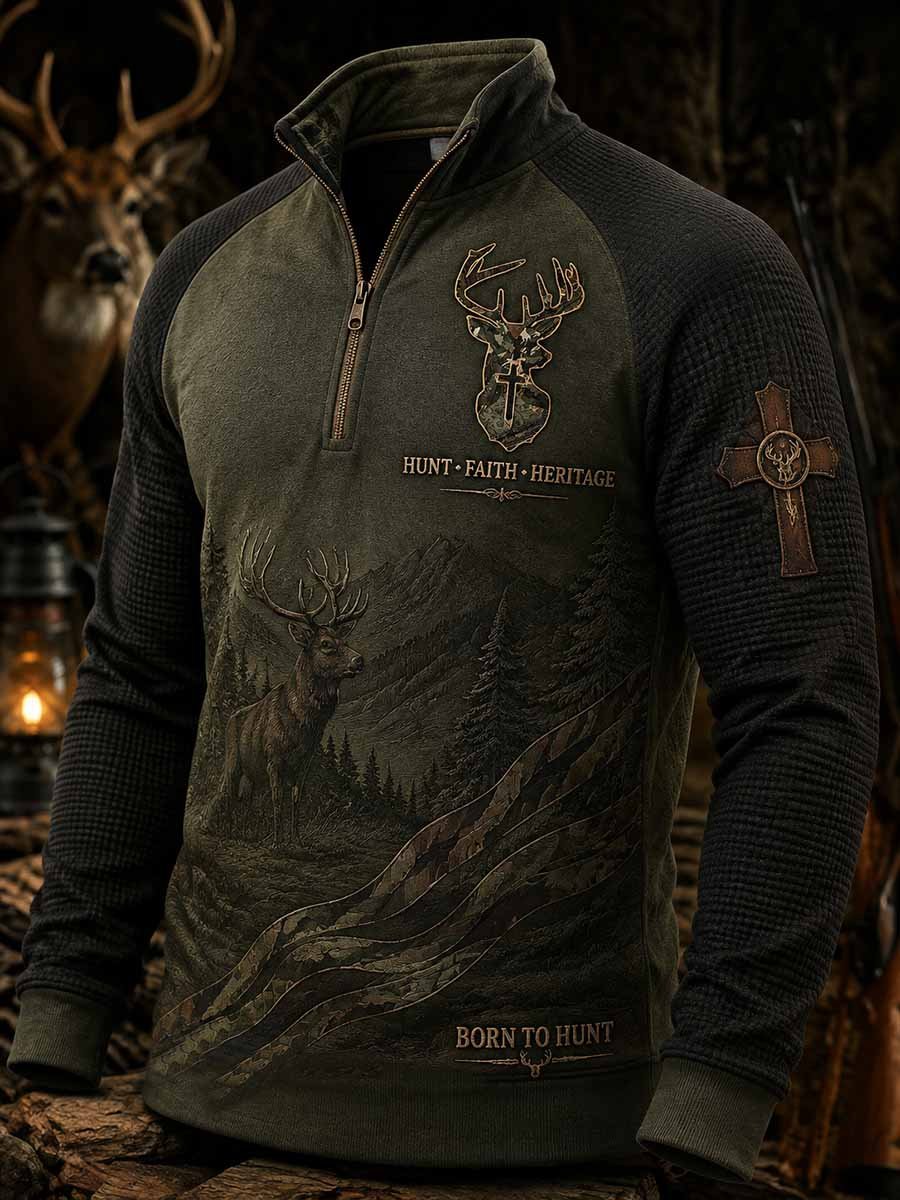 Sweat-shirt vintage pour homme à imprimé traditionnel motif rennes