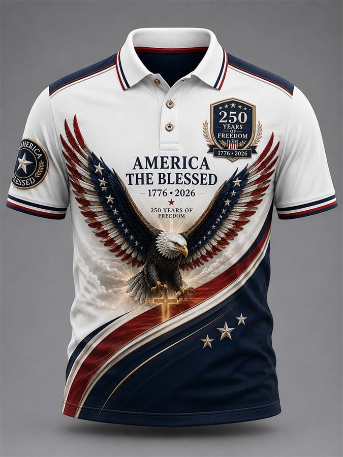 Men's Casual USA 250th Anniversary Print Polo Shirt