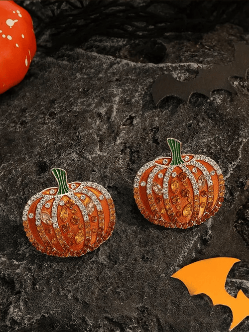 Halloween Sparkling Pumpkin Stud Earrings