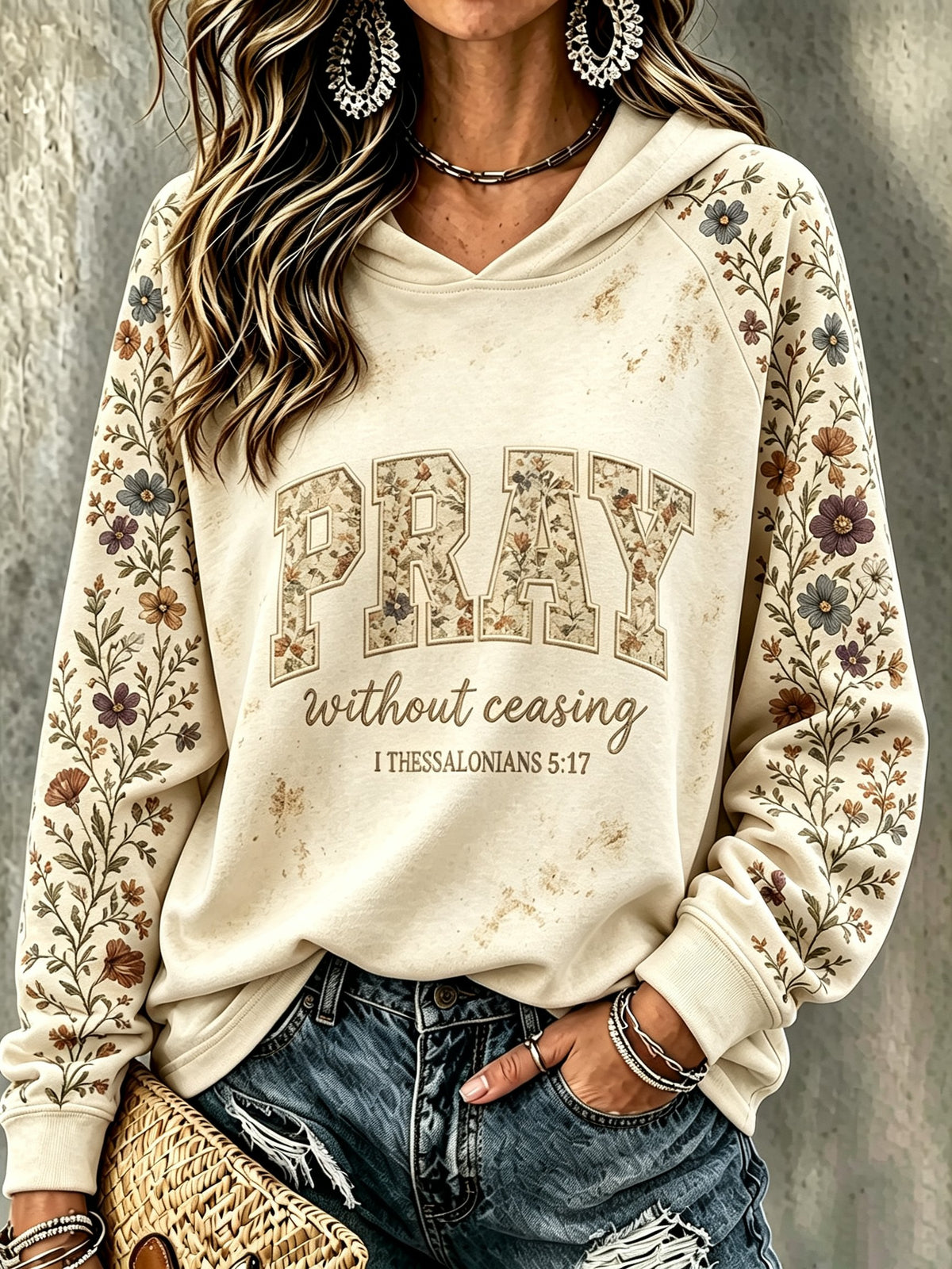 Women’s 'Pray Without Ceasing' Printed Casual Hoodie
