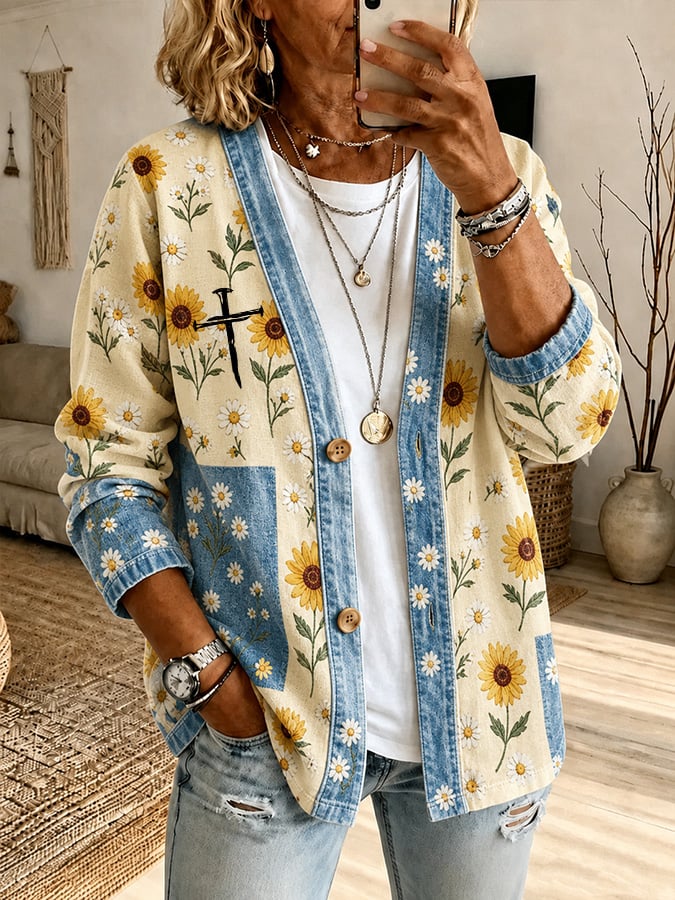 Women's Vintage-Style "Faith" Print Cardigan