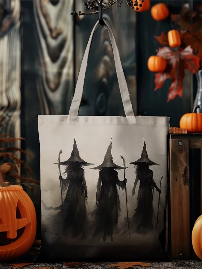 Halloween witch print canvas bag