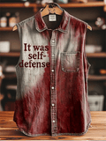 Men's Bloody It Was Self-Defense Print Vintage Casual Sleeveless Shirt