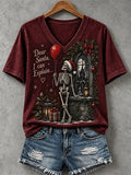 Women's Christmas "Dear Santa, I can explain" Pattern Comfortable V-neck Short Sleeve T-shirt
