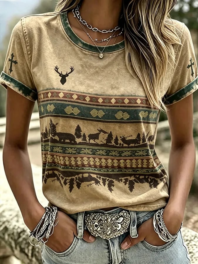 Women's Western-Style Printed Casual Top