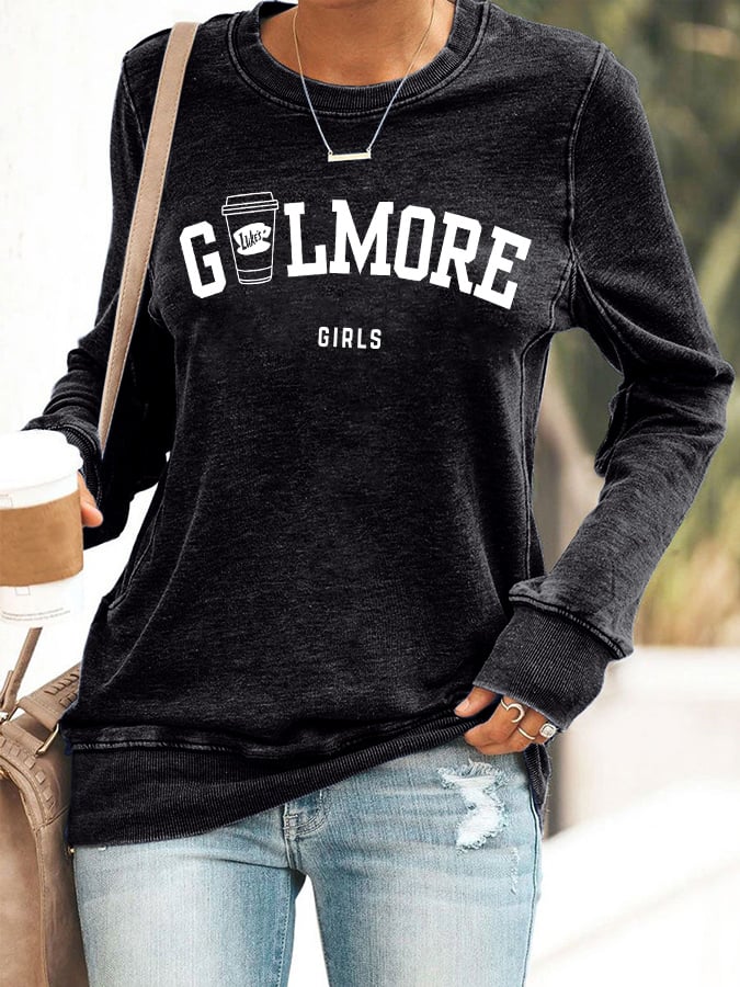 🔥HOT SALE🔥Retro Fall Stars Hollow Luke’s Coffee Cup Girls Print Sweatshirt
