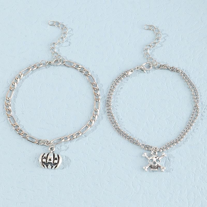 Fashionable And Creative Ghost Claw Skull Pendant Double Layer Silver Bracelet