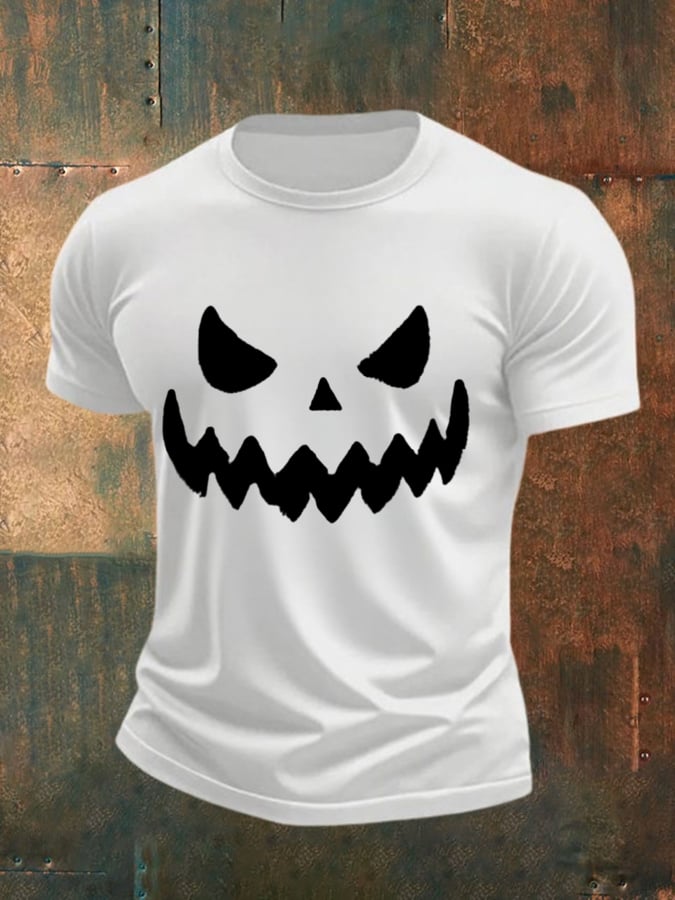 Men's Halloween Pumpkin Face Print T-Shirt