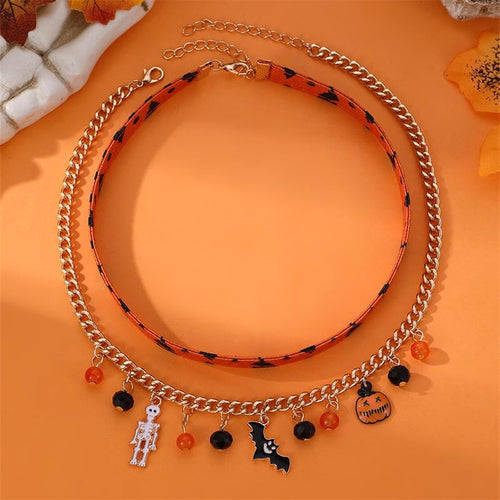 Fashionable And Personalized Creative Skull Pumpkin Bat Pendant Design Necklace