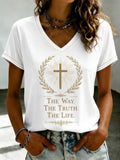 Women's Graphic Tee With Christian Cross Faith Print