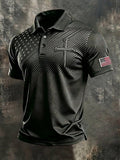 Men's Business American Flag Print Cross Art Polo Shirt