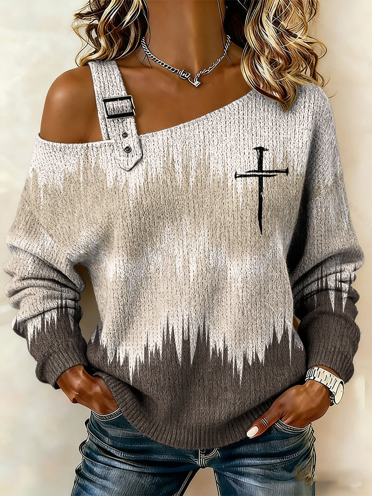 Women's Faith Print Off-Shoulder Knit Top