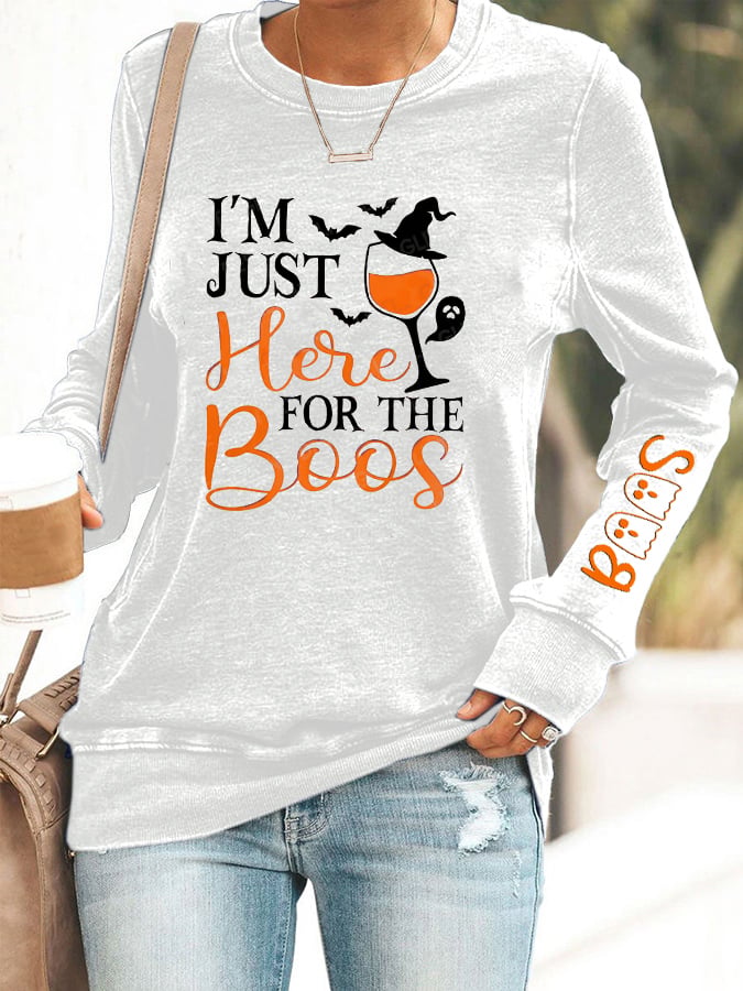 Women's Funny Halloween I’m Just Here for the Boos Printed Sweatshirt