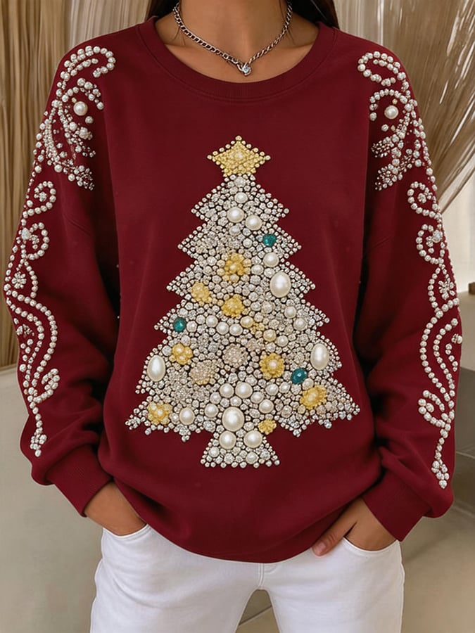 Women's Christmas Tree Print Pullover Sweatshirt