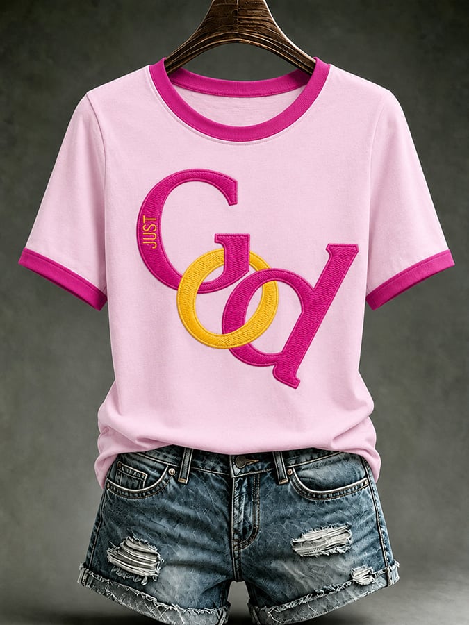 Women's Just God Print Casual T-shirt