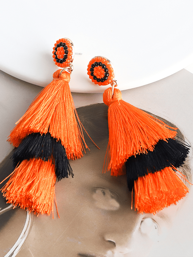 Halloween Three-Layer Tassel Contrasting Design Statement Earrings