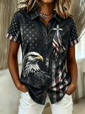 A Shirt With Floral Embroidery Flag Print And Short Sleeves In The Western United States