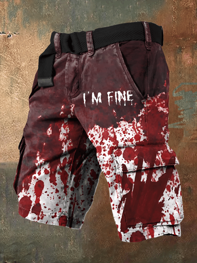 Men's Bloody I'm Fine Print Cargo Shorts (Without Belt)