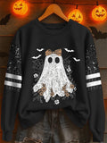 🔥HOT SALE🔥Women's Vintage Halloween Ghost Print Round Neck Sweatshirt