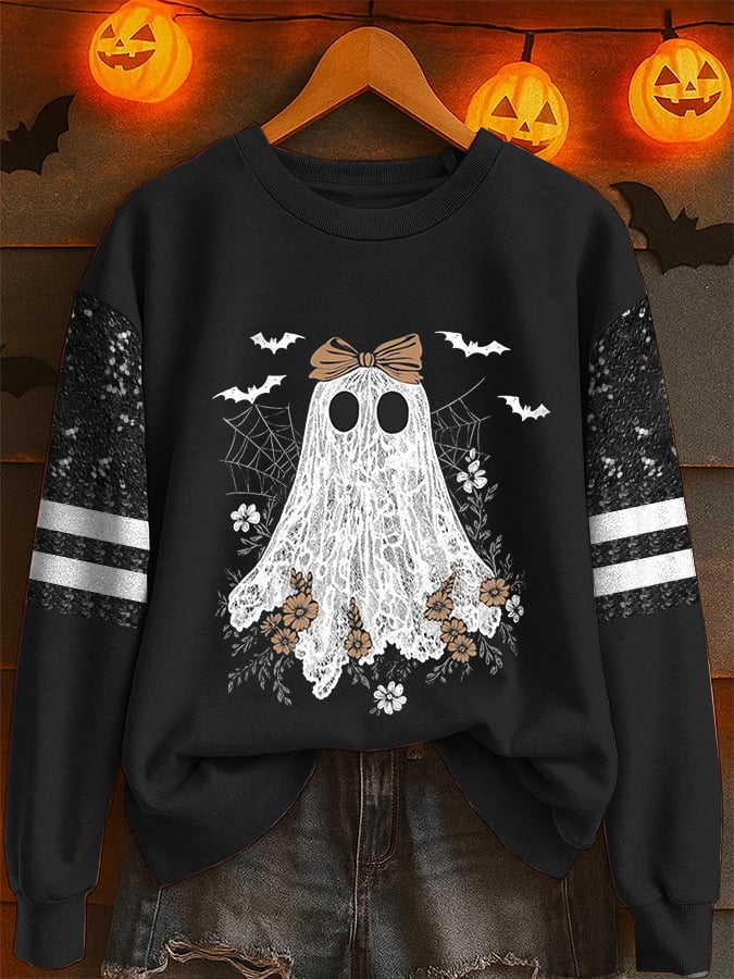 🔥HOT SALE🔥Women's Vintage Halloween Ghost Print Round Neck Sweatshirt