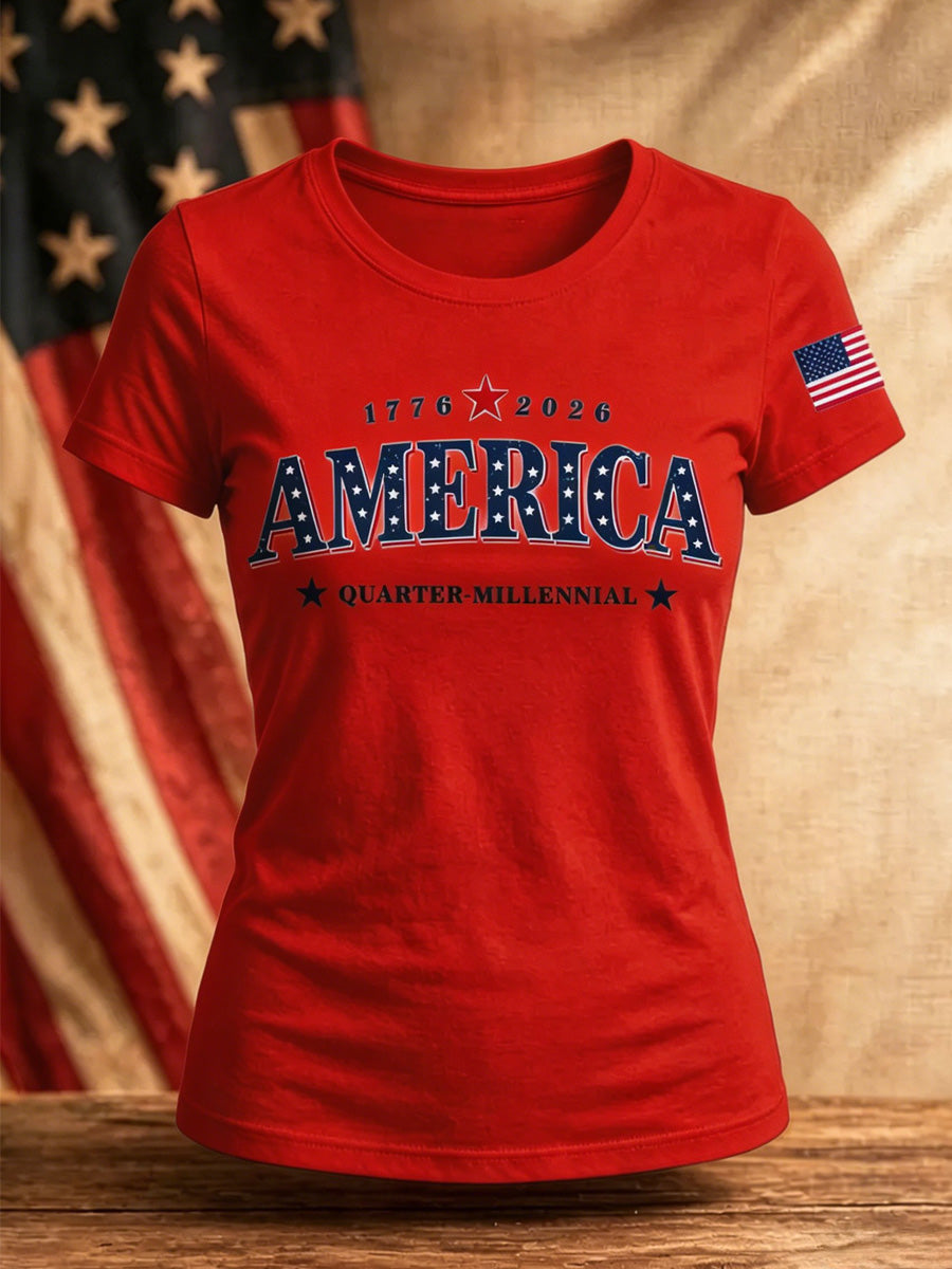 Women's Casual USA 250th Celebration Print Short Sleeve T-shirt
