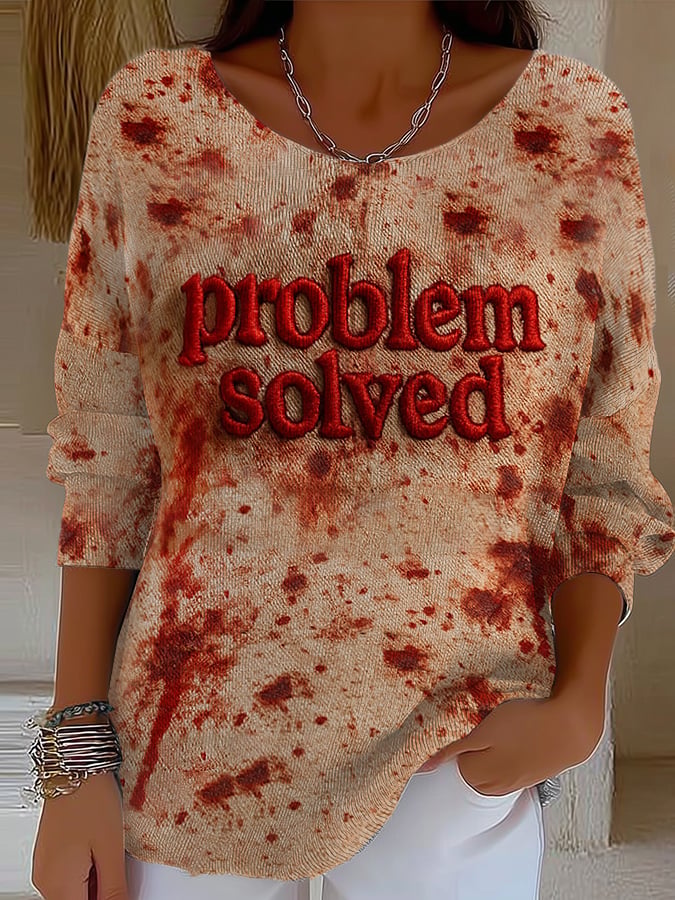 Women's Casual Retro Blood Stain Striped Long Sleeve T-Shirt