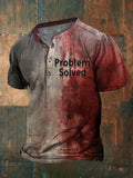 Men's Bloody Problem Solved Halloween Print Henley T-Shirt