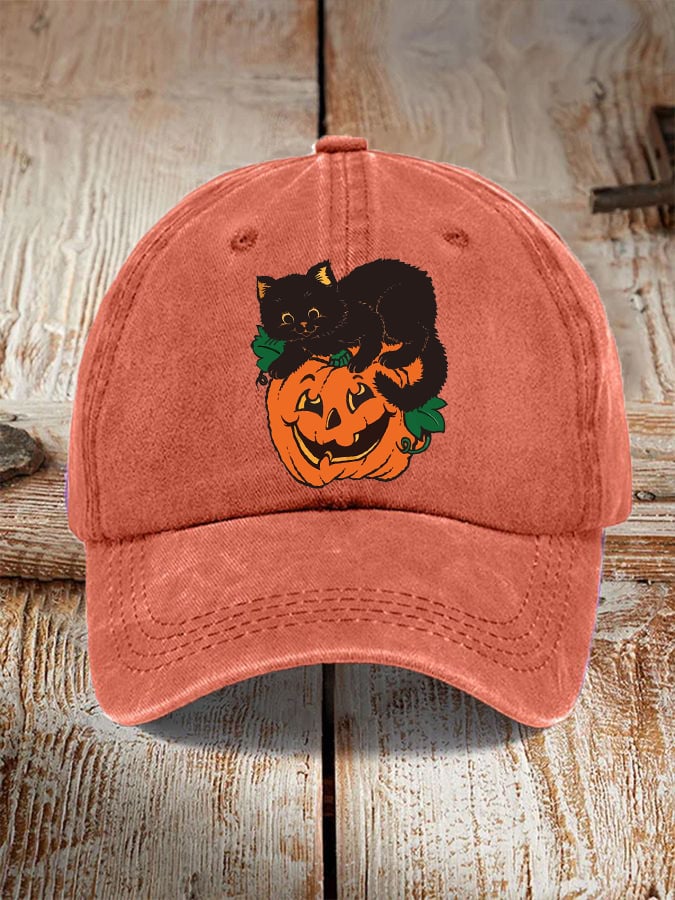 Halloween Black Cat Pumpkin Print Unisex Hat