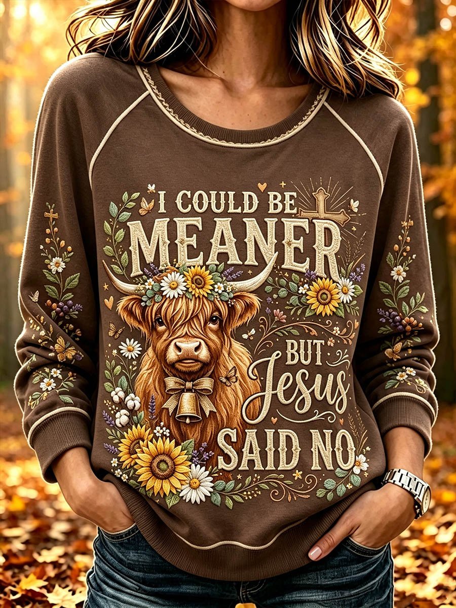 Women's Highland Cow Sunflower Religious Letter Retro Sweatshirt