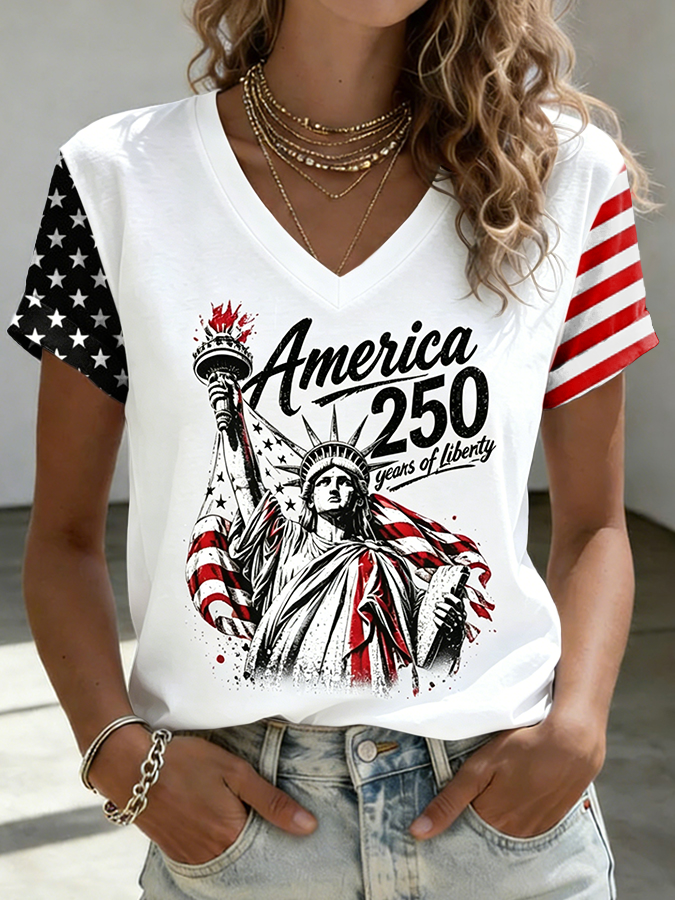 Women's American Flag Printed Casual T-shirt