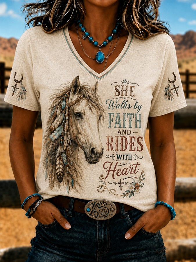 Women's Vintage Western Faith-Print Top
