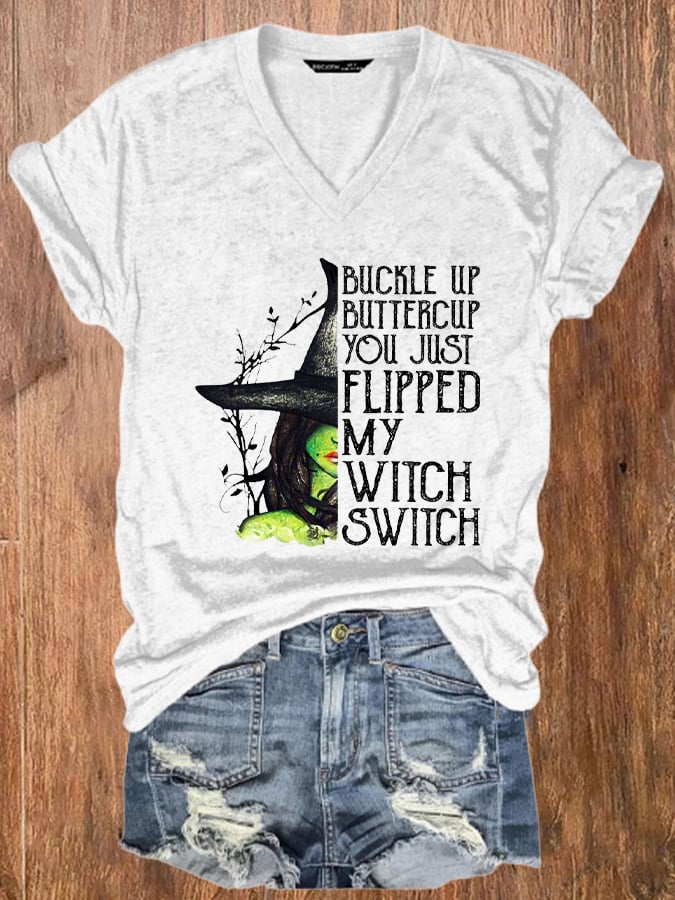 Women's Halloween Buckle Up Buttercup You Just Flipped My Witch Switch  Casual Tee