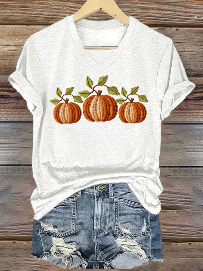Women's Autumn Pumpkin Print T-Shirt