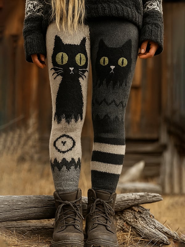 Women's Halloween Contrast Color Comfortable Knitted Print Leggings