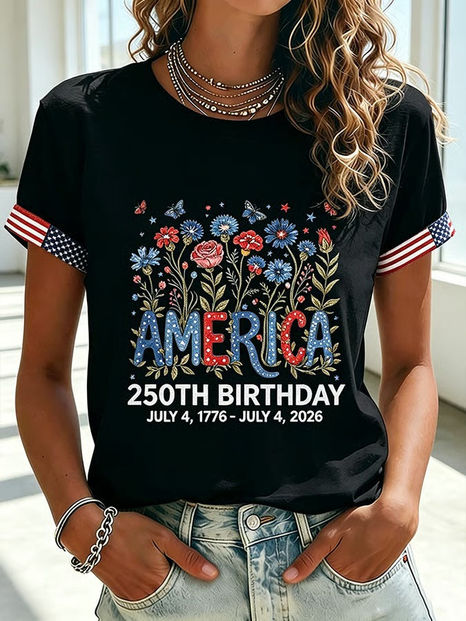🔥Buy 2 Get 15% Off🔥Women's 250 Years Of Freedom Flower Art Print T-shirt