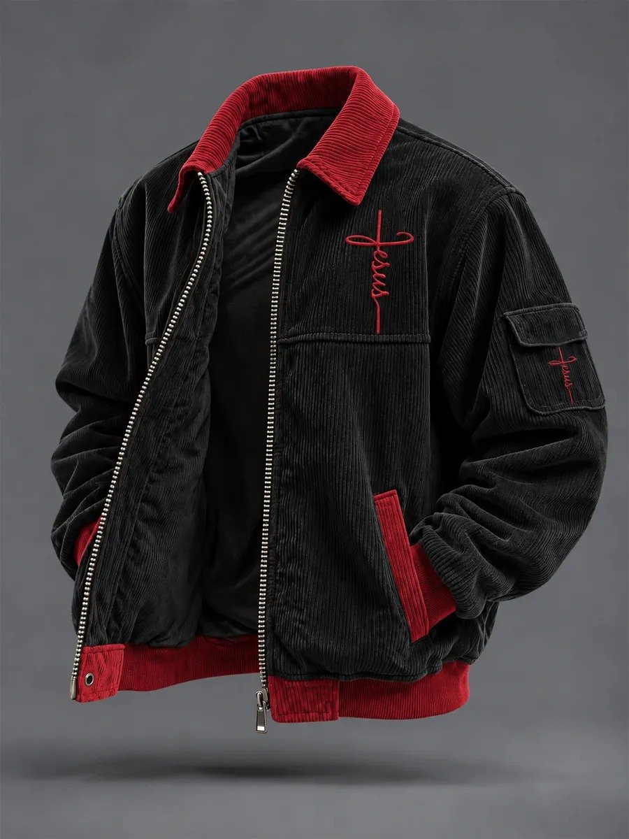 Men's Faith Printed Corduroy Casual Jacket