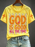 Women's Floral Striped God Is Good Printed Casual Tops