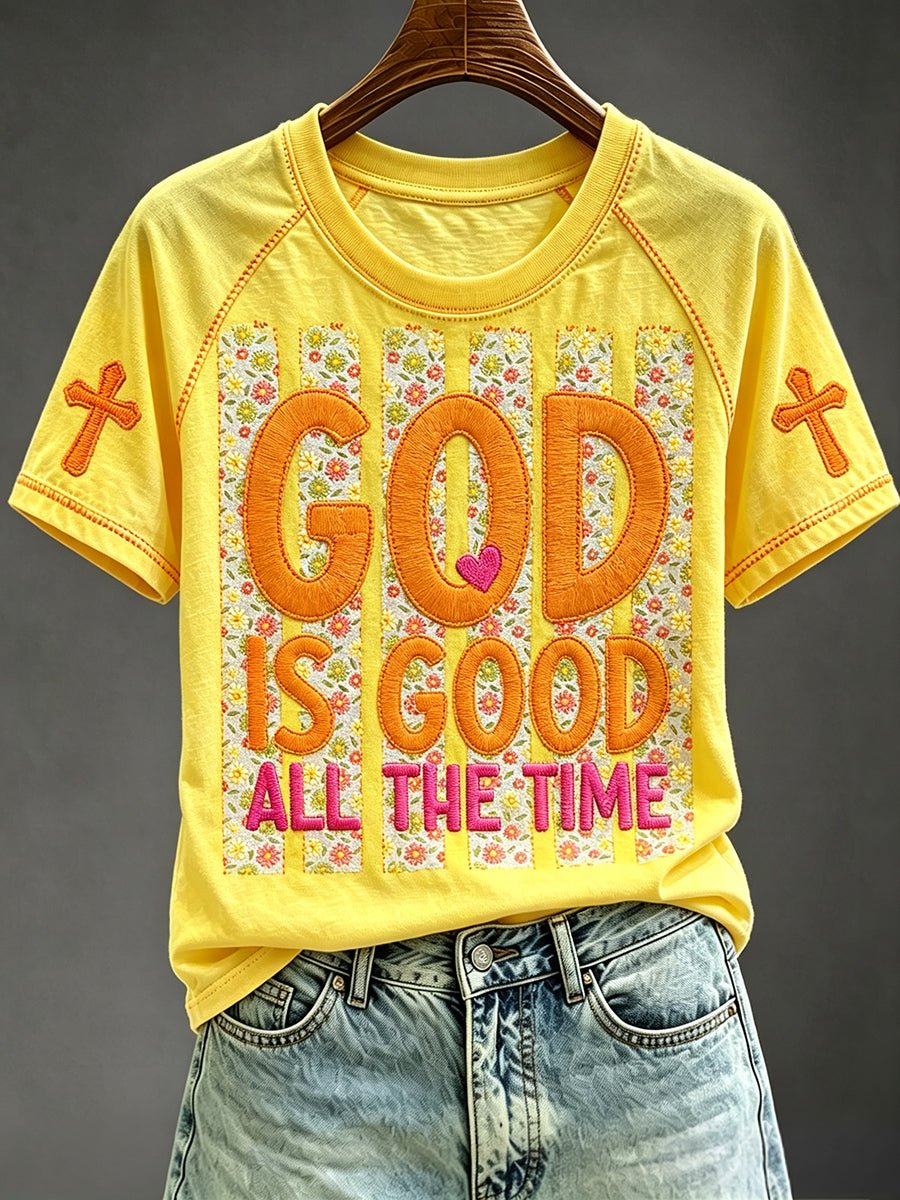 Women's Floral Striped God Is Good Printed Casual Tops