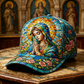 Religious Faith Virgin Mary Floral Art Print Casual Cap