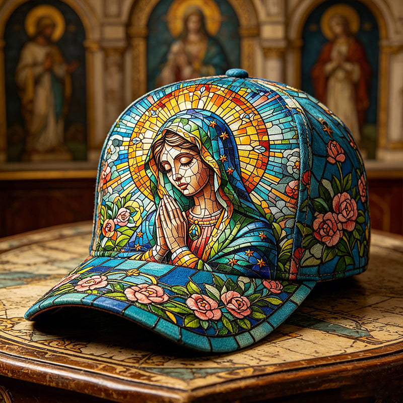 Religious Faith Virgin Mary Floral Art Print Casual Cap