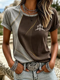 Women'S Western Horse Art Faith Gradient Printed Round Neck T-Shirt