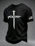 Men's Faith Cross Print Round Neck T-shirt