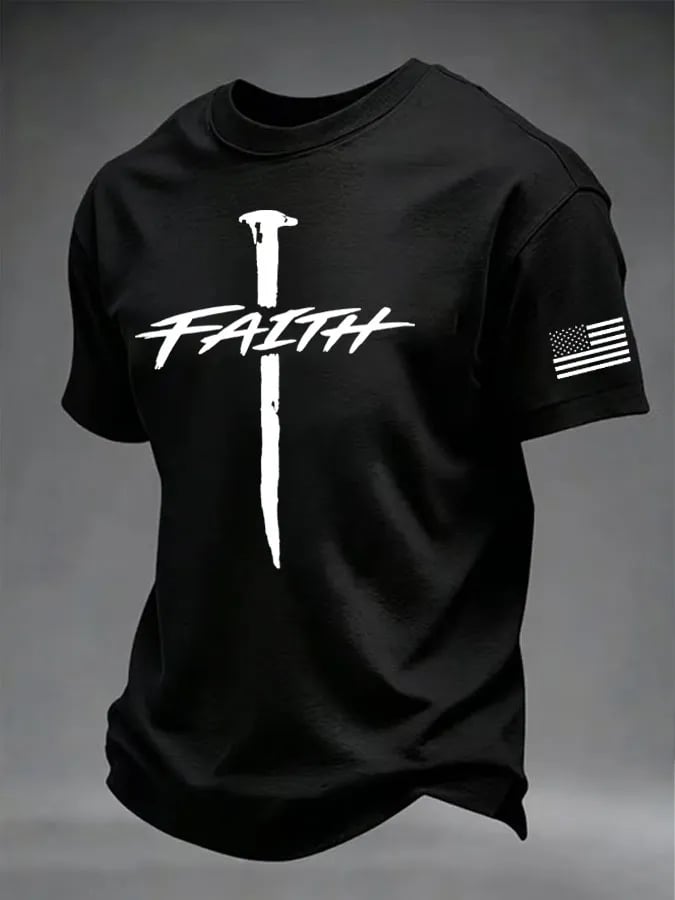 Men's Faith Cross Print Round Neck T-shirt