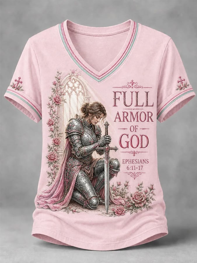 Women'S Faith Print Casual V-Neck T-Shirt