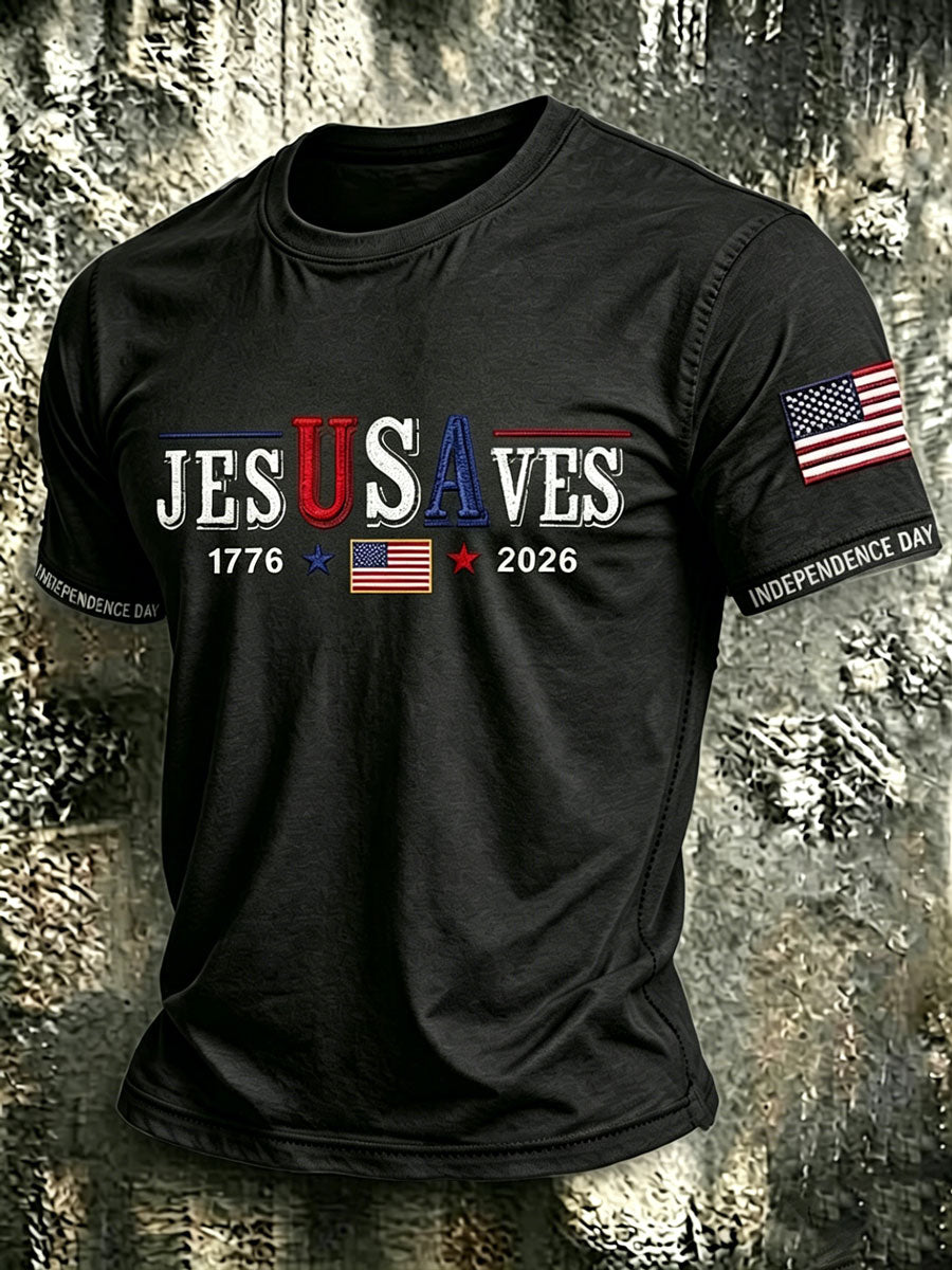 Men'S USA  Independence Day   Faith Art Printed T-Shirt