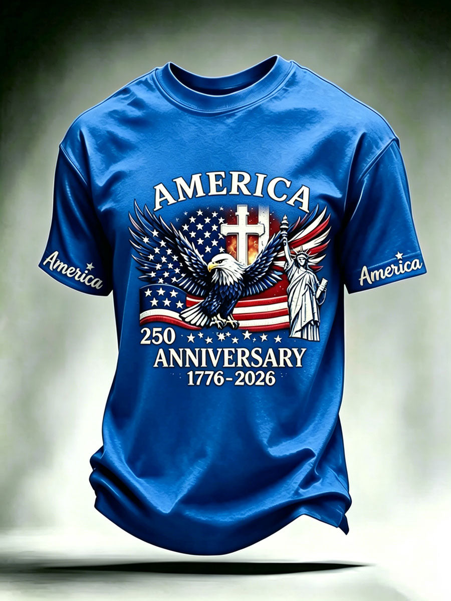 Men'S Casual American 250Th Anniversary Faith Short Sleeved T-Shirt