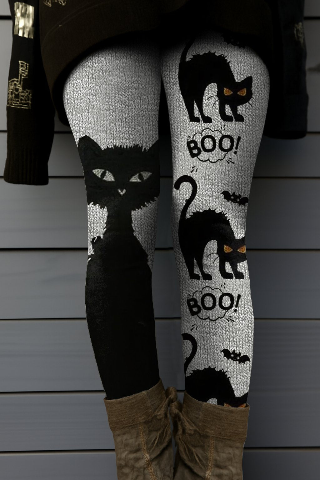 Women's Retro Halloween Animal Black Cat Contrast Cozy Print Leggings